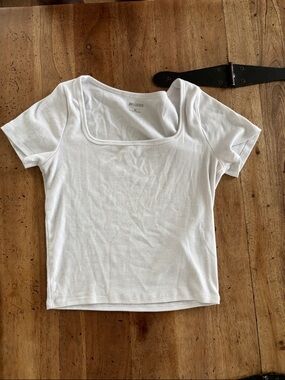 Hollister White Square Neck Ribbed Short Sleeve Tee